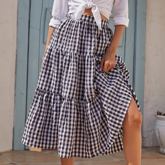 Dresses & Skirts - classic black white ruffle gingham midi skIRT